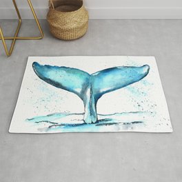 Coastal. Whale. Watercolor. Rug