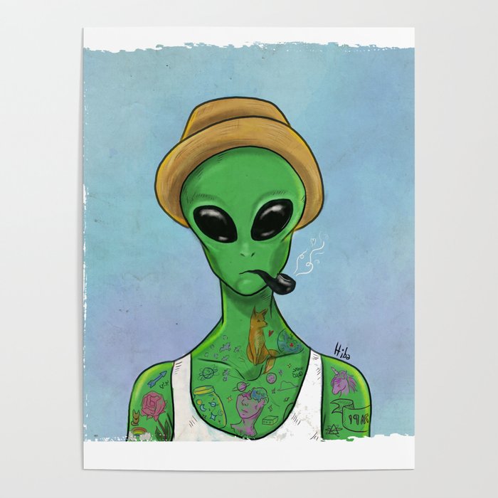 Alien with cool tattoos Poster