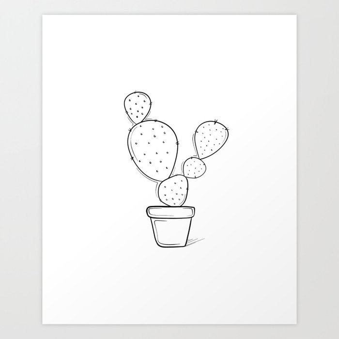 Tiny Cactus Line Art Drawing Art Print