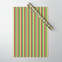 [ Thumbnail: Vibrant Beige, Green, Sea Green, Tan & Dark Red Colored Striped/Lined Pattern Wrapping Paper ]