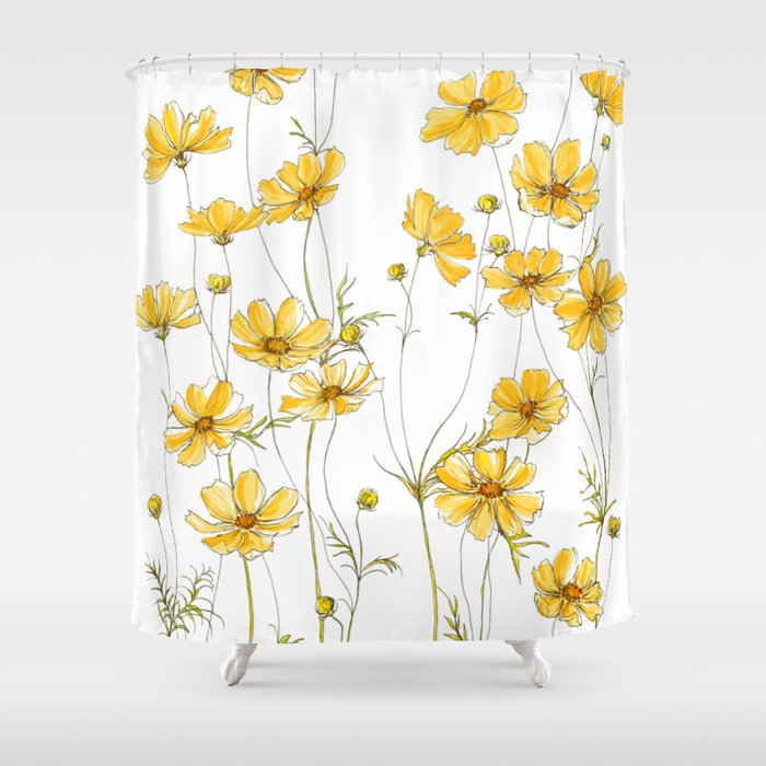 Yellow Cosmos Flowers Shower Curtain By Jrosedesign Society6