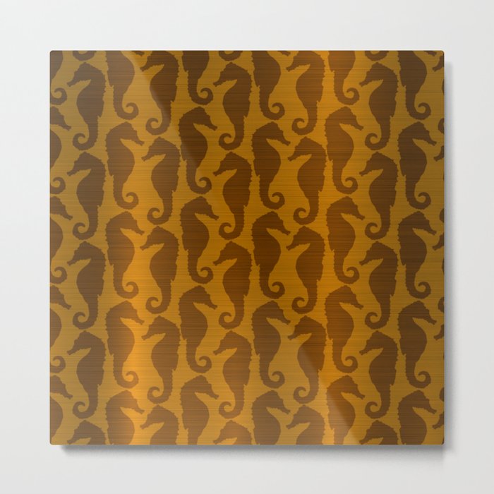 Gold Silk Metallic Seahorse Modern Collection Metal Print