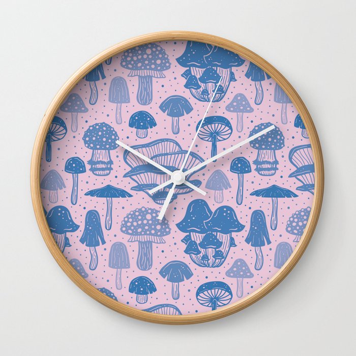 Pink Mushroom Madness Wall Clock