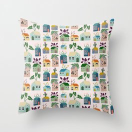 Tiny Cottages with plants Throw Pillow