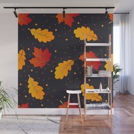 Black, Orange & Yellow Color Autumn Pattern Design  Wall Mural