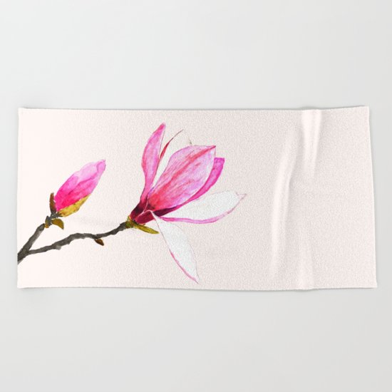 magnolia watercolor painting Beach Towel