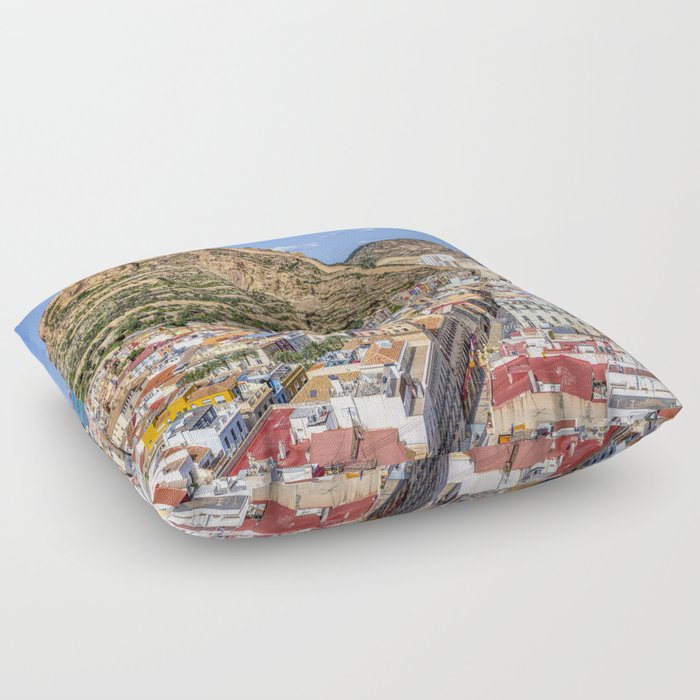 Alicante with the cathedral and the castle of Santa Barbara, Spain. Floor Pillow
