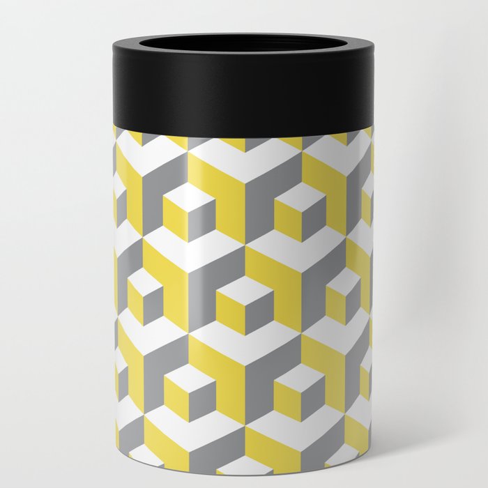 lluminating yellow and ultimate gray seamless isometric pattern. Grey, white and yellow abstract endless isometric background. Seamless geometric pattern. illustration Can Cooler