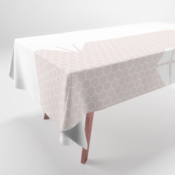 White Diamond Lace Horizontal Split on Pastel Pale Pink Tablecloth
