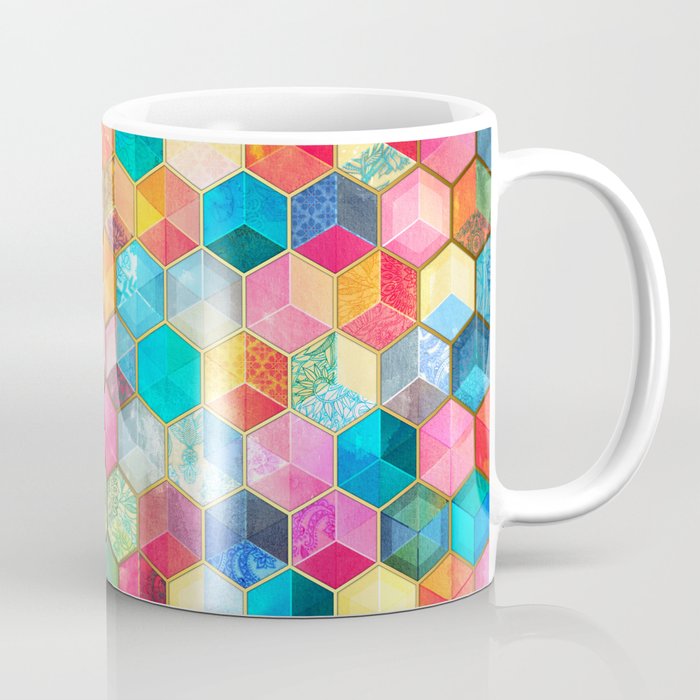 Crystal Bohemian Honeycomb Cubes - colorful hexagon pattern Coffee Mug