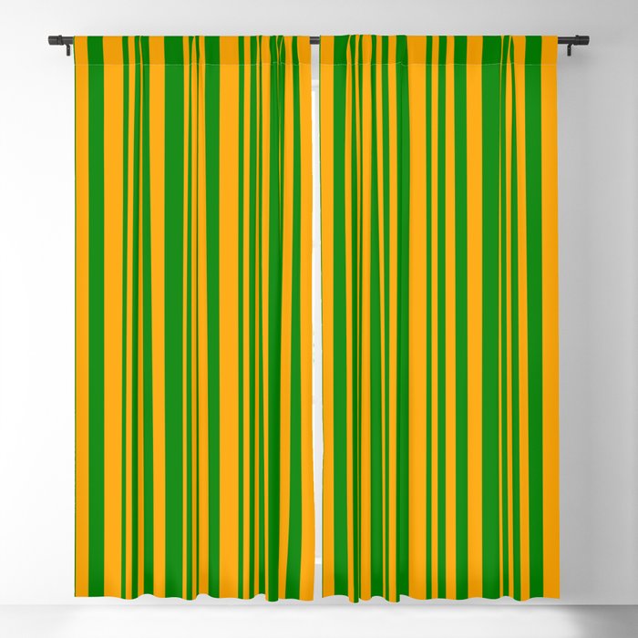 Orange and Green Colored Stripes Pattern Blackout Curtain
