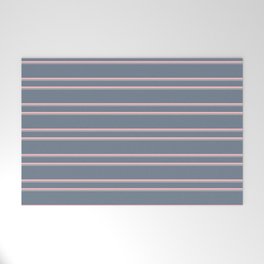 [ Thumbnail: Slate Gray, Pink, and Dark Grey Colored Lines Pattern Welcome Mat ]