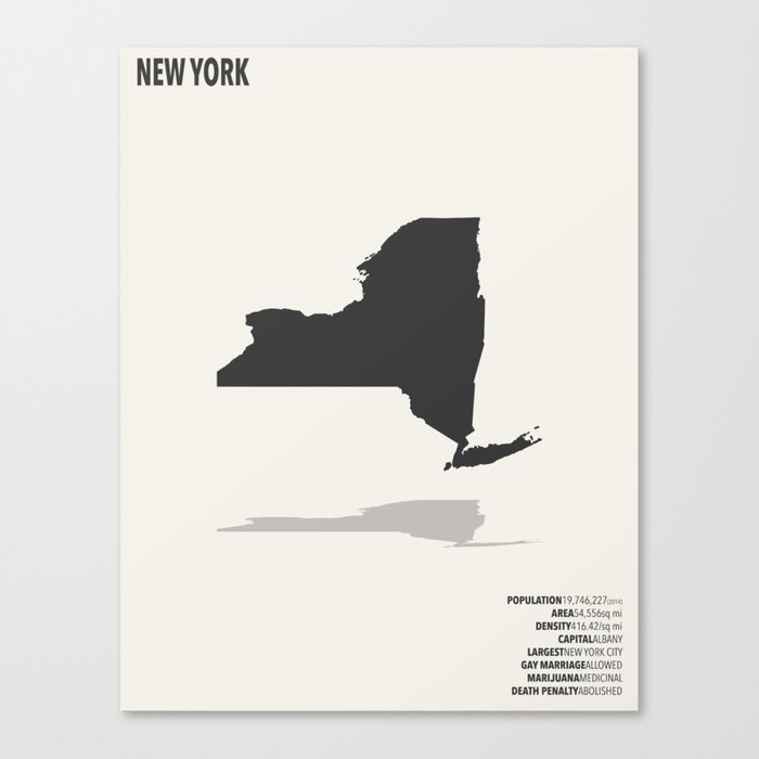 New York Minimalist State Map with Stats Canvas Print