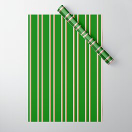 [ Thumbnail: Green, Coral & Lavender Colored Stripes/Lines Pattern Wrapping Paper ]