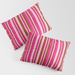 [ Thumbnail: Deep Pink, Brown & Pink Colored Striped Pattern Pillow Sham ]