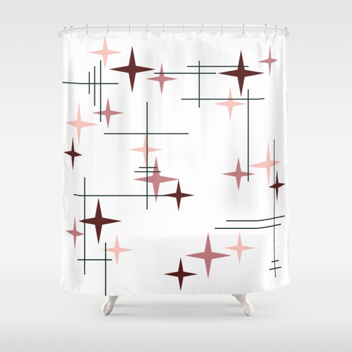 Mid Century Modern Stars (Pink) Shower Curtain