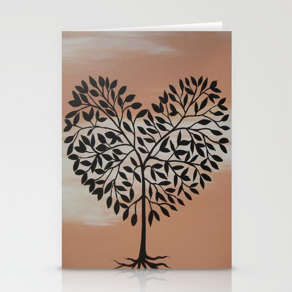 Pink Apricot Peach Heart Tree Of Life Romantic Heart Shaped Leaves Painting Art Stationery Cards By Cathyjacobs Society6