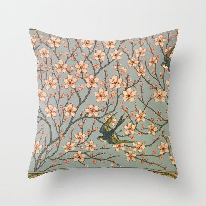 Almond Blossom and Swallow by Walter Crane Throw Pillow