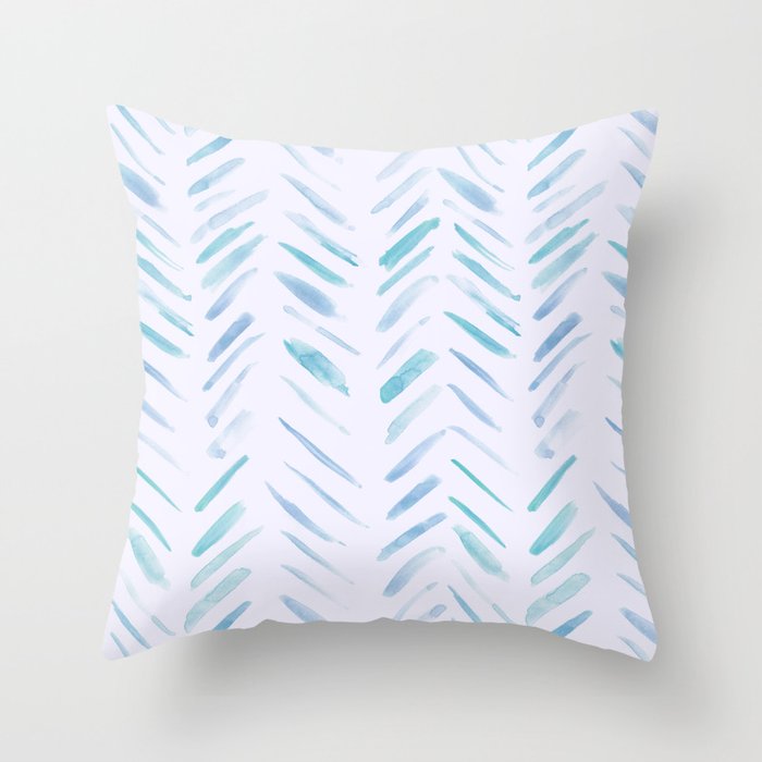 Baby blue and teal herringbone - watercolor brush strokes Throw Pillow