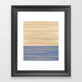 Natural Stripes Modern Minimalist Colour Block Pattern in Blue and Oat Beige Framed Art Print
