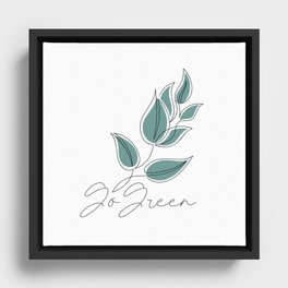 This line art style illustration showcases green leaves with the Go Green text. Framed Canvas