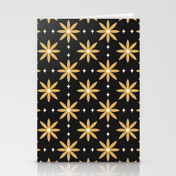 Star Flower Pattern Black and Gold Stationery Cards