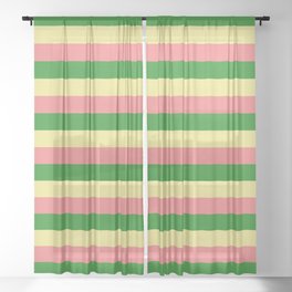 [ Thumbnail: Tan, Light Coral, and Forest Green Colored Lined Pattern Sheer Curtain ]