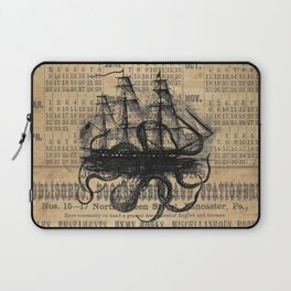 Octopus Kraken attacking Ship Antique Almanac Paper Laptop Sleeve