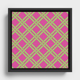 Classic Bamboo Trellis Pattern 240 Hot Pink and Chartreuse Framed Canvas
