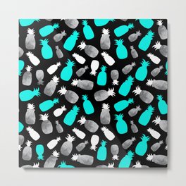 Trendy Gray Teal White Black Abstract Pineapple Metal Print | Fruity, Trendy, Black, Summer, Abstractpineapple, Tealwhitepineapple, Graypineapple, Illustration, Teal, Abstract 