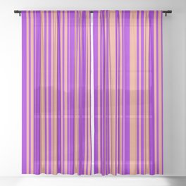 [ Thumbnail: Dark Salmon and Dark Violet Colored Lined/Striped Pattern Sheer Curtain ]