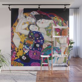 The Virgin Maidens, anemones and lilies floral portray by Gustav Klimt Wall Mural