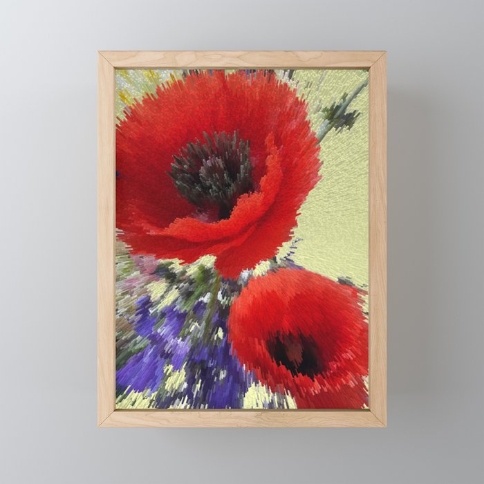 Poppy flowers bouquet pixel art Framed Mini Art Print