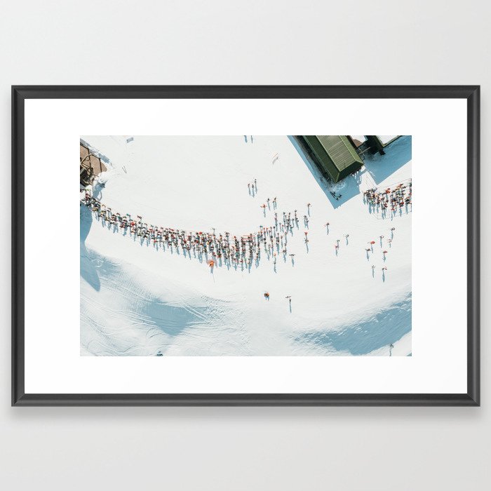 Aerial shot of ski resort Framed Art Print