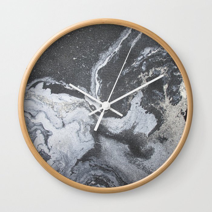 -Black and white acrylic marbling Wall Clock