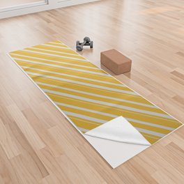 [ Thumbnail: Goldenrod & Light Grey Colored Striped Pattern Yoga Towel ]