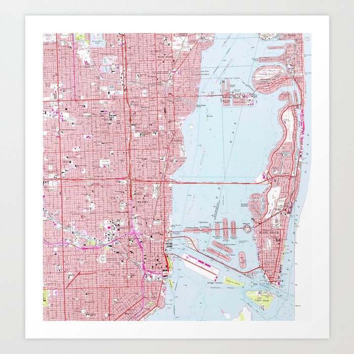 Vintage Map of Miami Florida (1962) Art Print