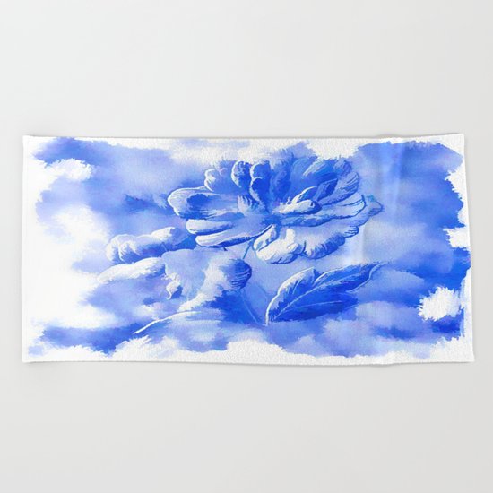 Cyan Painterly Flower Abstract Beach Towel