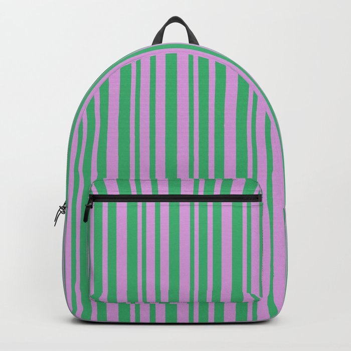 Sea Green and Plum Colored Pattern of Stripes Backpack