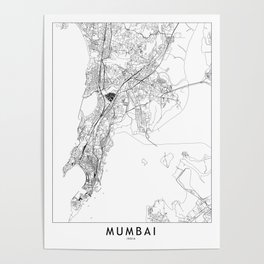 Mumbai White Map Poster