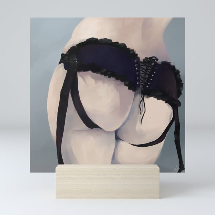 Butt 3 - Cute butt bum in a lace-up corset outfit Mini Art Print