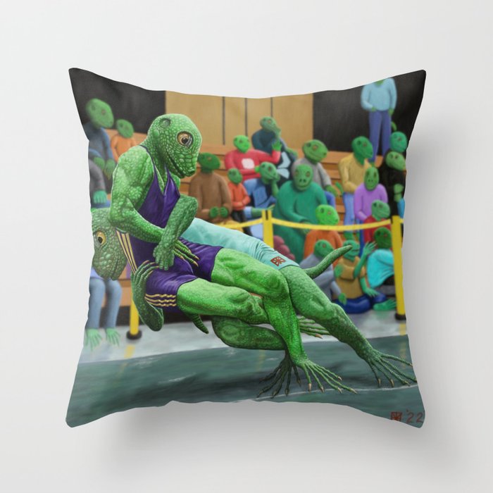 Lizard Warrior Wrestling Tournament Fantasy Art Throw Pillow