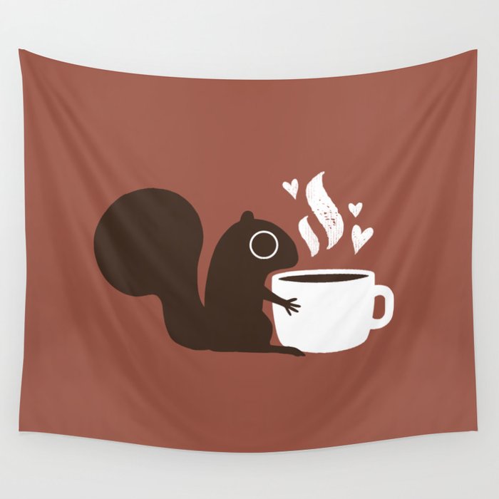 Squirrel Coffee Lover | Cute Woodland Animal Wall Tapestry