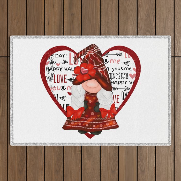 Valentine Heart Gnome Outdoor Rug