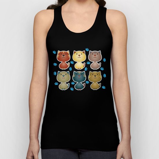 Cute Cats with Paws on the Background Unisex Tank Top
