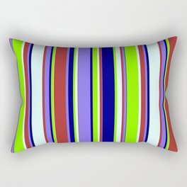[ Thumbnail: Colorful Brown, Medium Slate Blue, Blue, Chartreuse & Light Cyan Colored Striped/Lined Pattern Rectangular Pillow ]