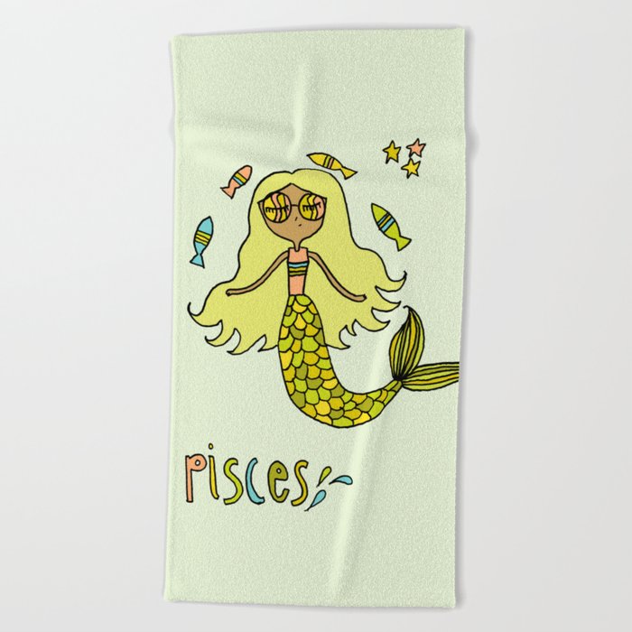 pisces mermaid life zodiac art by surfy birdy Beach Towel