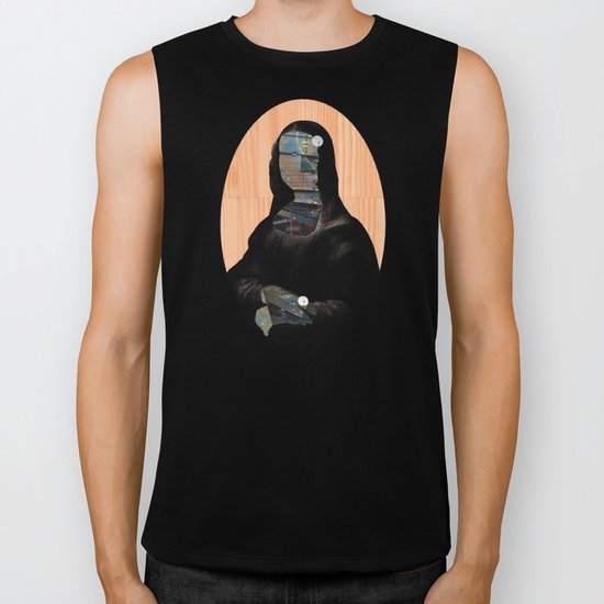 Mona Lisa V1c2b DarkDigital Oval Collage Biker Tank