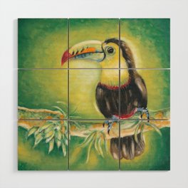 Toucan Bird Exotic Tropical Green Jungle Watercolor  Wood Wall Art