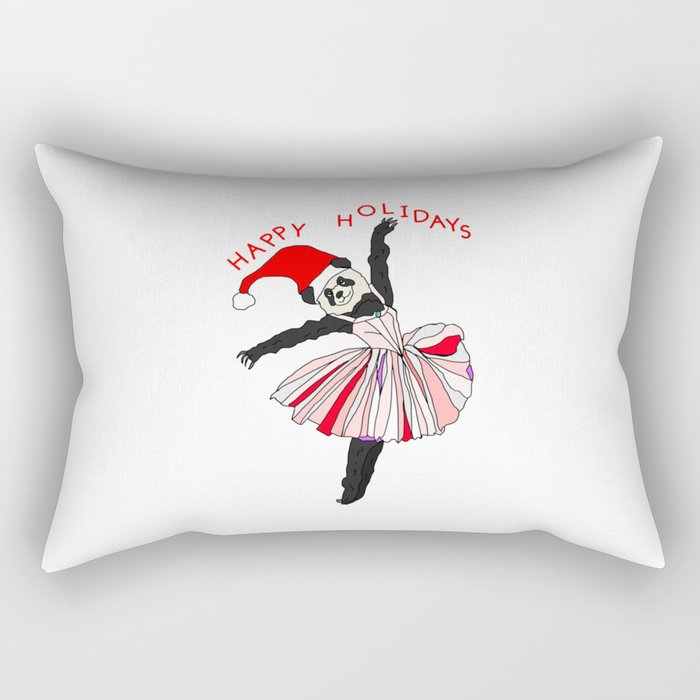 Happy Holidays Secret Santa Panda Ballerina Rectangular Pillow